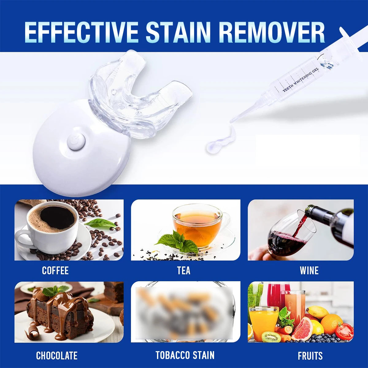 Teeth Whitening Kit - 5X LED Light Tooth Whitener with 35% Carbamide Peroxide, Mouth Trays, 3 Remineralizing Gel and Tray Case