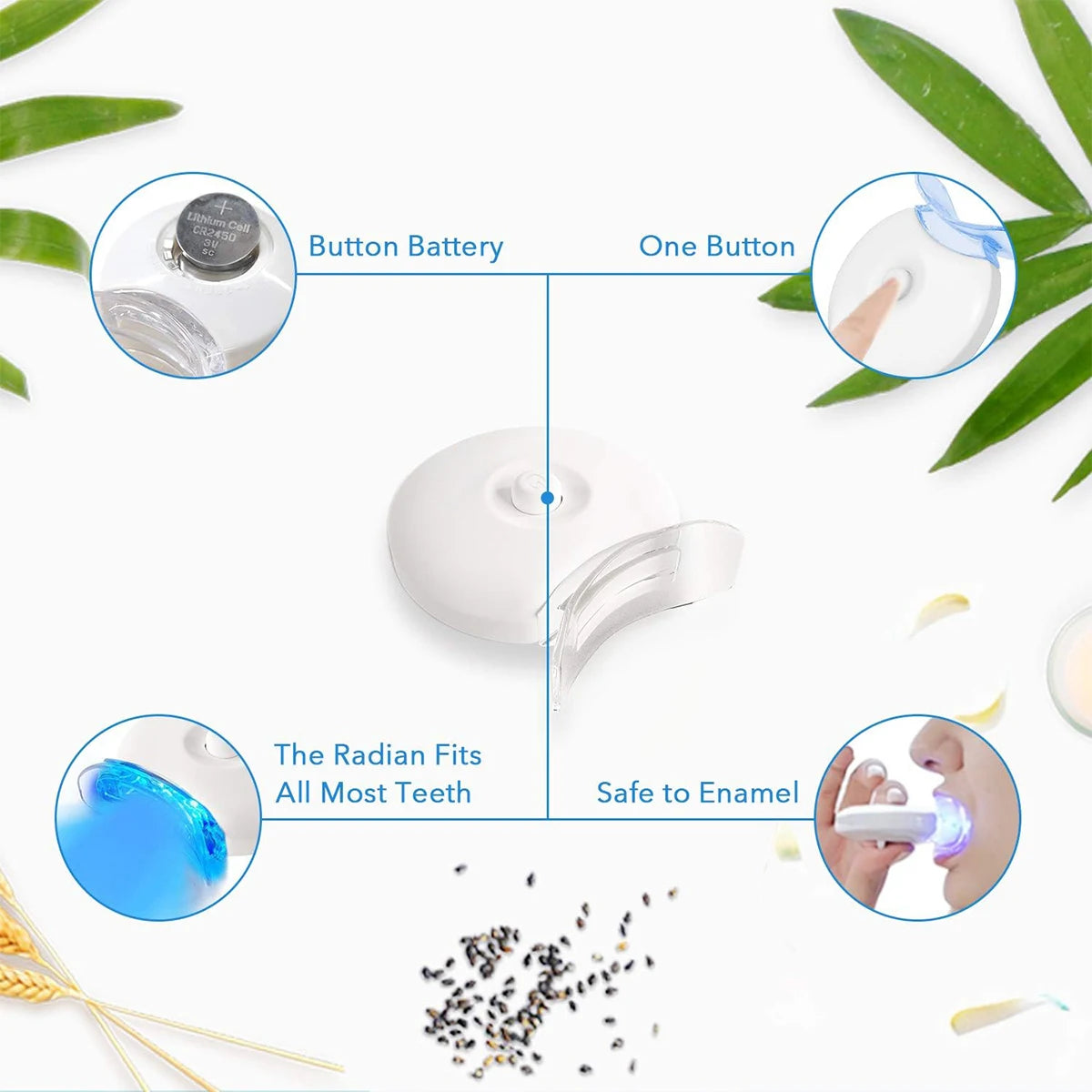 Teeth Whitening Kit - 5X LED Light Tooth Whitener with 35% Carbamide Peroxide, Mouth Trays, 3 Remineralizing Gel and Tray Case